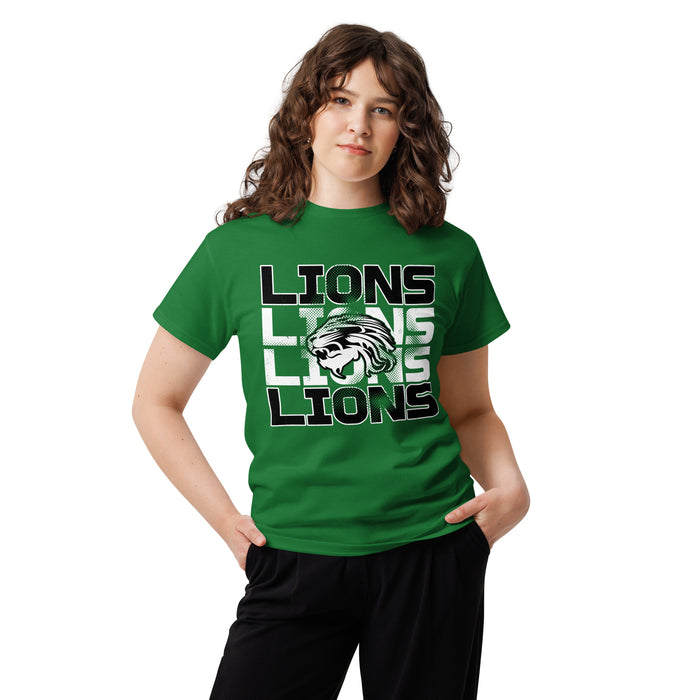 Woman wearing Spring High School Lions Turf Green Classic Unisex T-shirt 233