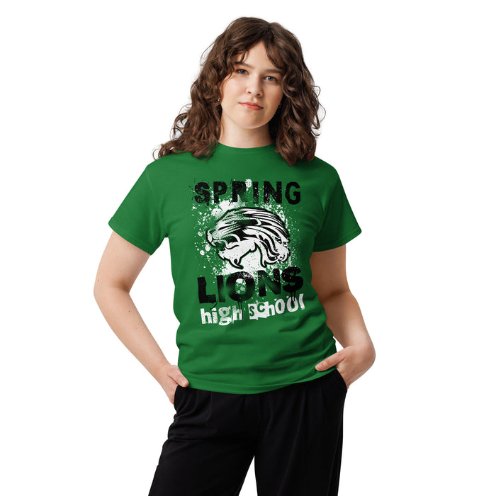 Woman wearing Spring High School Lions Turf Green Classic Unisex T-shirt 205