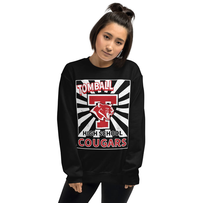 Woman wearing Tomball High School Cougars Black Classic Unisex Sweatshirt 226