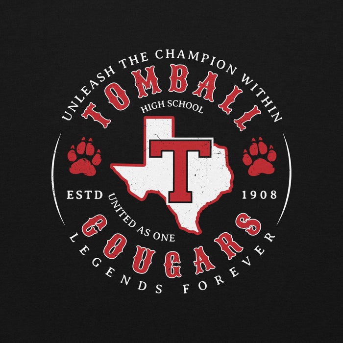 Close-up view of Tomball High School Cougars Black Classic Unisex Sweatshirt 214