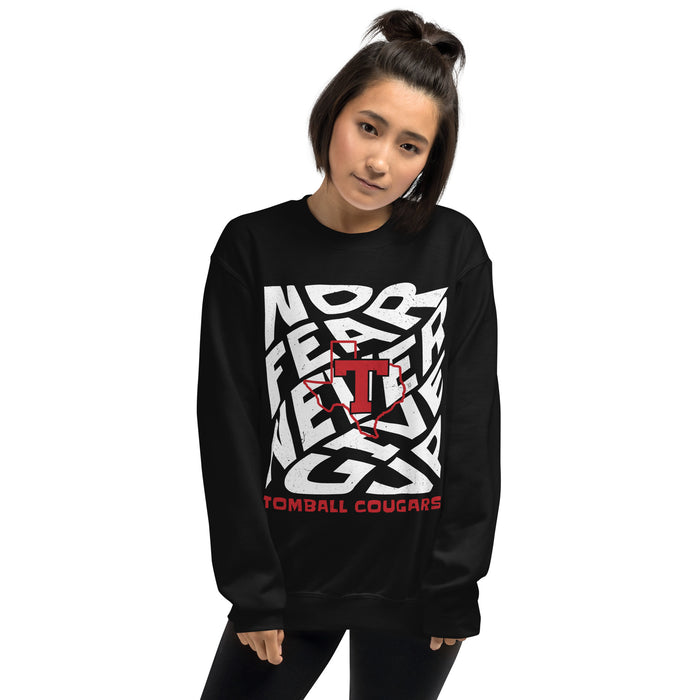 Woman wearing Tomball High School Cougars Black Classic Unisex Sweatshirt 236