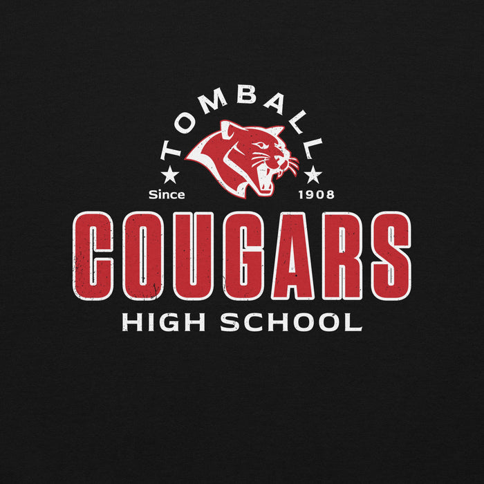 A black graphic print featuring a red and white cougar mascot logo with the text 'TOMBALL Since 1908 COUGARS HIGH SCHOOL'. Tomball High School Cougars Black Classic Unisex Sweatshirt 222
