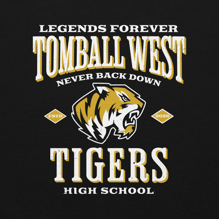 Close-up view of Tomball West High School Tigers Black Classic Unisex Sweatshirt 230