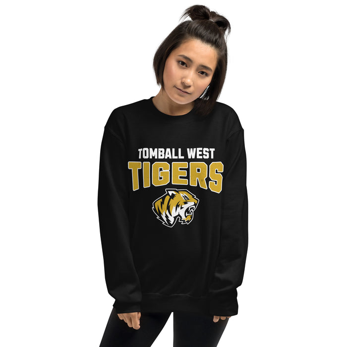 Woman wearing Tomball West High School Tigers Black Classic Unisex Sweatshirt 234