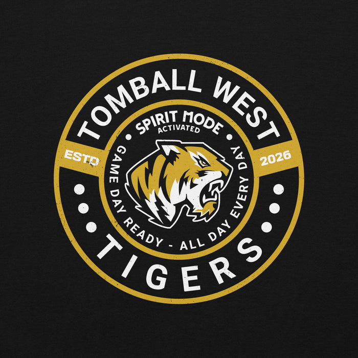 Close-up view of Tomball West High School Tigers Black Classic Unisex Sweatshirt 239