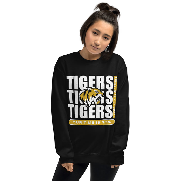 Woman wearing Tomball West High School Tigers Black Classic Unisex Sweatshirt 235