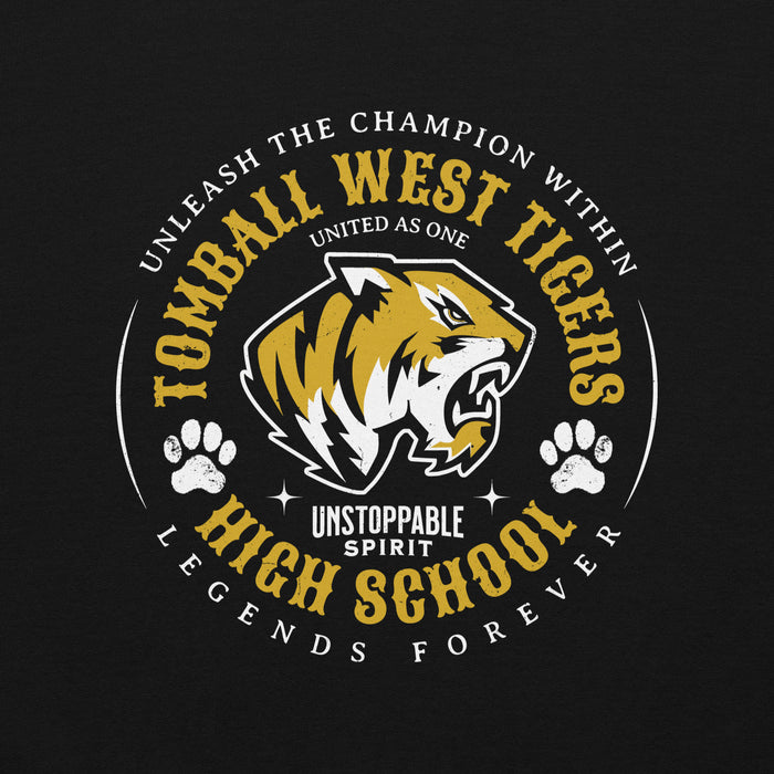 Close-up view of Tomball West High School Tigers Black Classic Unisex Sweatshirt 214