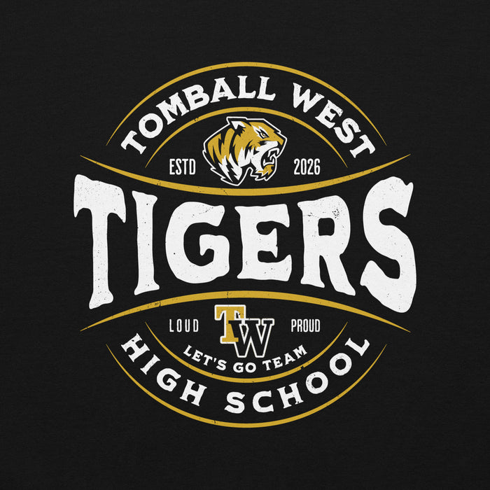 Close-up view of Tomball West High School Tigers Black Classic Unisex Sweatshirt 218