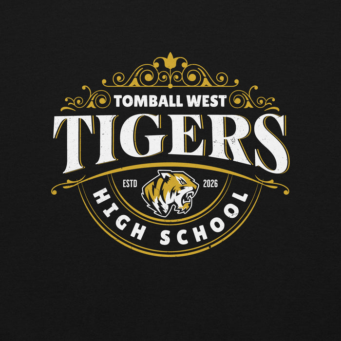 Close-up view of Tomball West High School Tigers Black Classic Unisex Sweatshirt 211
