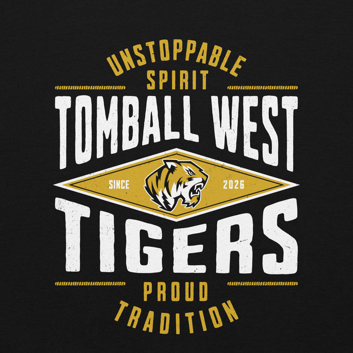 Close-up view of Tomball West High School Tigers Black Classic Unisex Sweatshirt 210