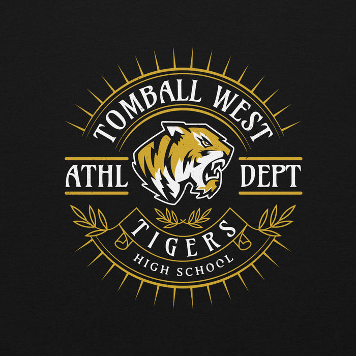 Close-up view of Tomball West High School Tigers Black Classic Unisex Sweatshirt 201