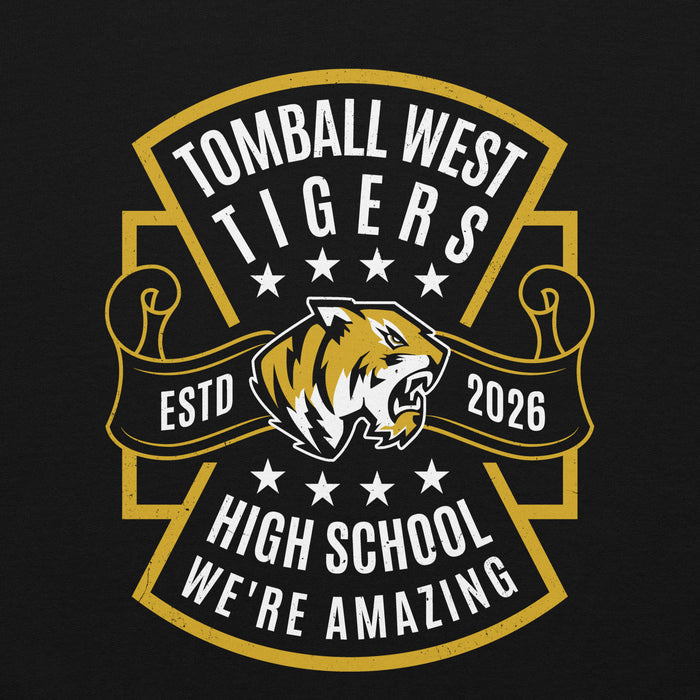 Close-up view of Tomball West High School Tigers Black Classic Unisex Sweatshirt 207