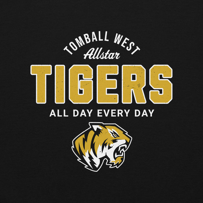 Close-up view of Tomball West High School Tigers Black Classic Unisex Sweatshirt 040