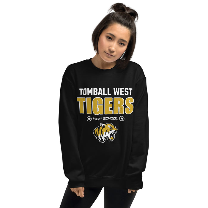 Woman wearing Tomball West High School Tigers Black Classic Unisex Sweatshirt 003