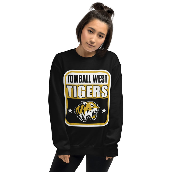 Woman wearing Tomball West High School Tigers Black Classic Unisex Sweatshirt 001