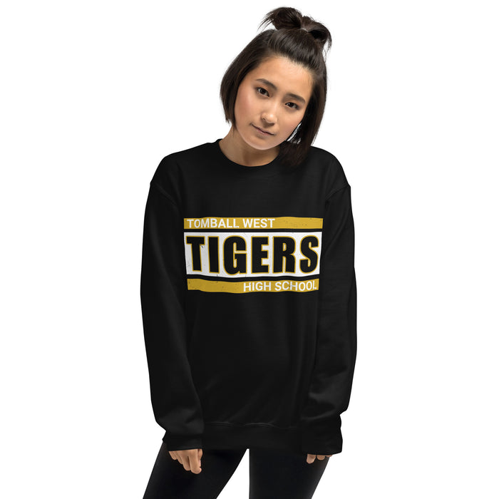 Man wearing Tomball West High School Tigers Black Classic Unisex Sweatshirt 098