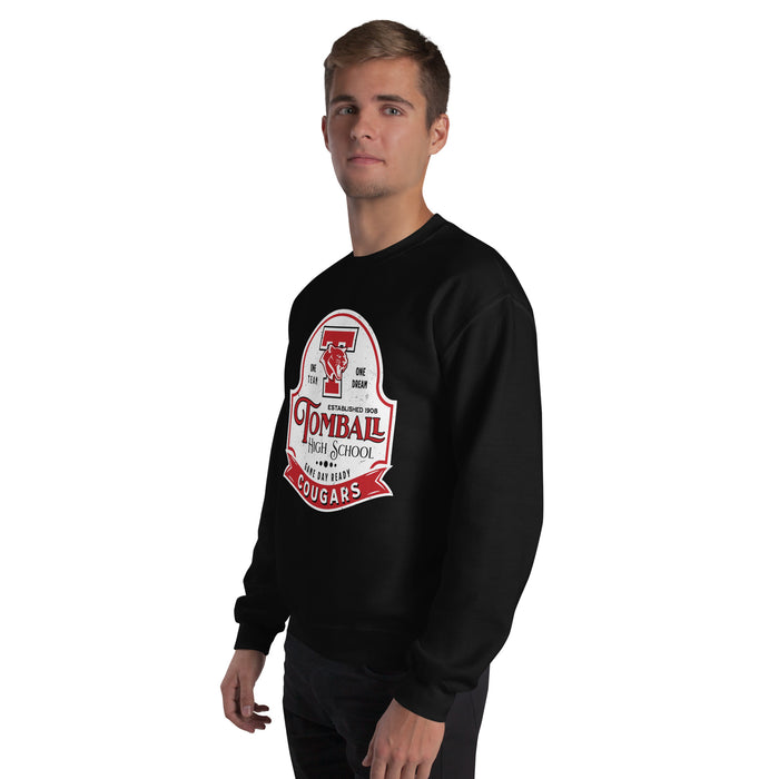 Man wearing Tomball High School Cougars Black Classic Unisex Sweatshirt 219