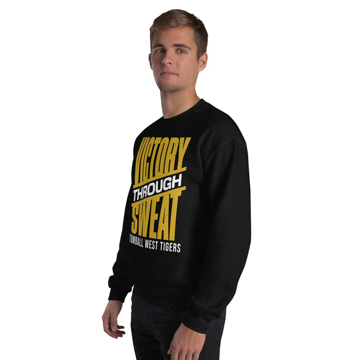 Man wearing Tomball West High School Tigers Black Classic Unisex Sweatshirt 241