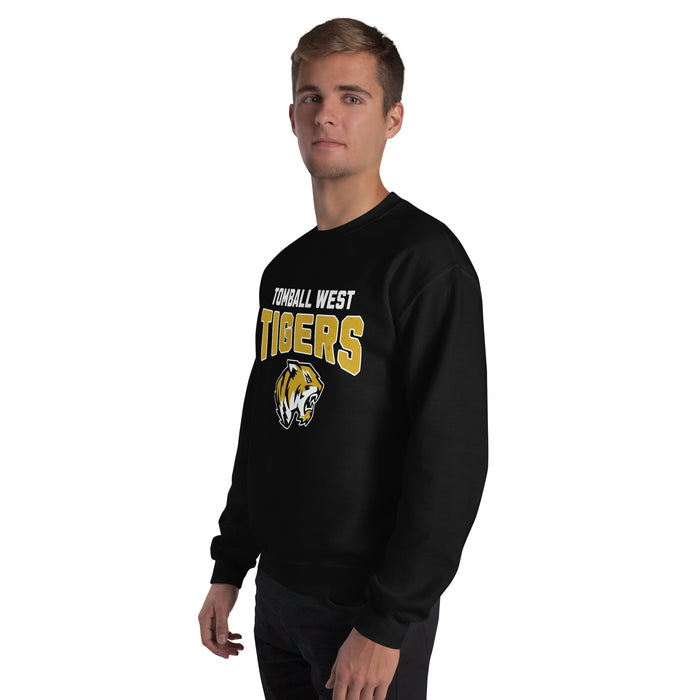 Man wearing Tomball West High School Tigers Black Classic Unisex Sweatshirt 234