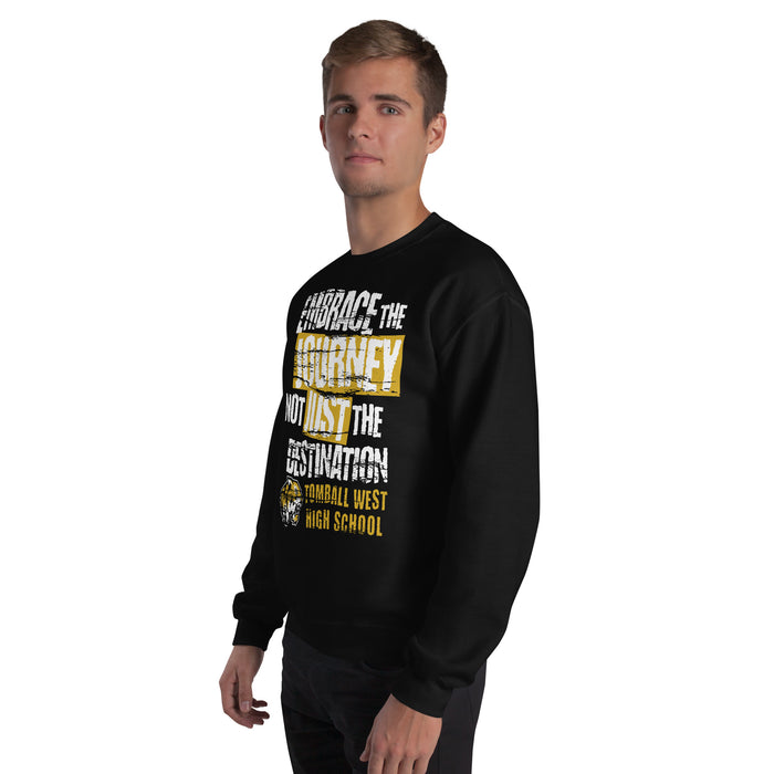Man wearing Tomball West High School Tigers Black Classic Unisex Sweatshirt 232