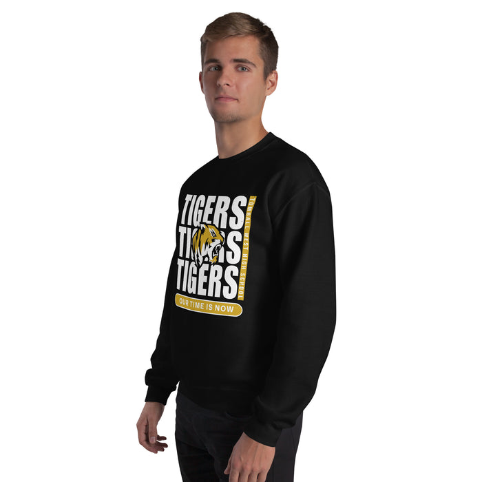 Man wearing Tomball West High School Tigers Black Classic Unisex Sweatshirt 235