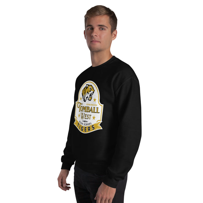 Man wearing Tomball West High School Tigers Black Classic Unisex Sweatshirt 219