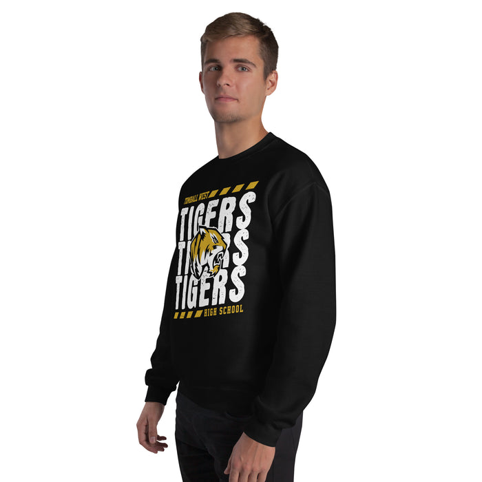 Man wearing Tomball West High School Tigers Black Classic Unisex Sweatshirt 223