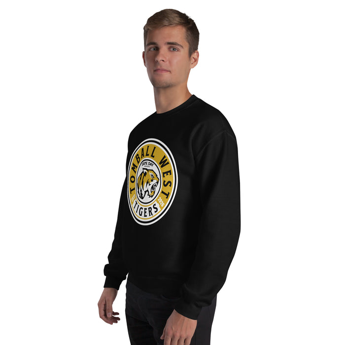 Man wearing Tomball West High School Tigers Black Classic Unisex Sweatshirt 220