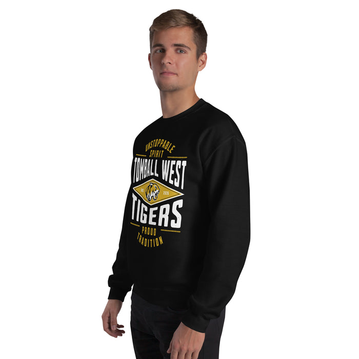 Man wearing Tomball West High School Tigers Black Classic Unisex Sweatshirt 210