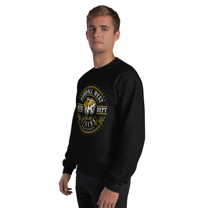 Man wearing Tomball West High School Tigers Black Classic Unisex Sweatshirt 201