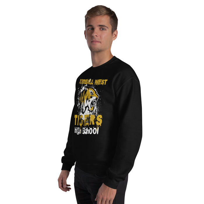Man wearing Tomball West High School Tigers Black Classic Unisex Sweatshirt 205