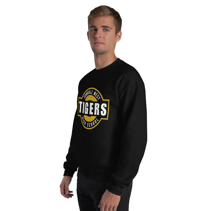 Man wearing Tomball West High School Tigers Black Classic Unisex Sweatshirt 011