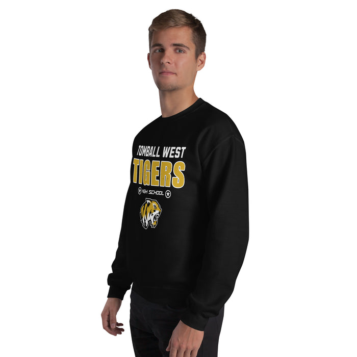 Man wearing Tomball West High School Tigers Black Classic Unisex Sweatshirt 003