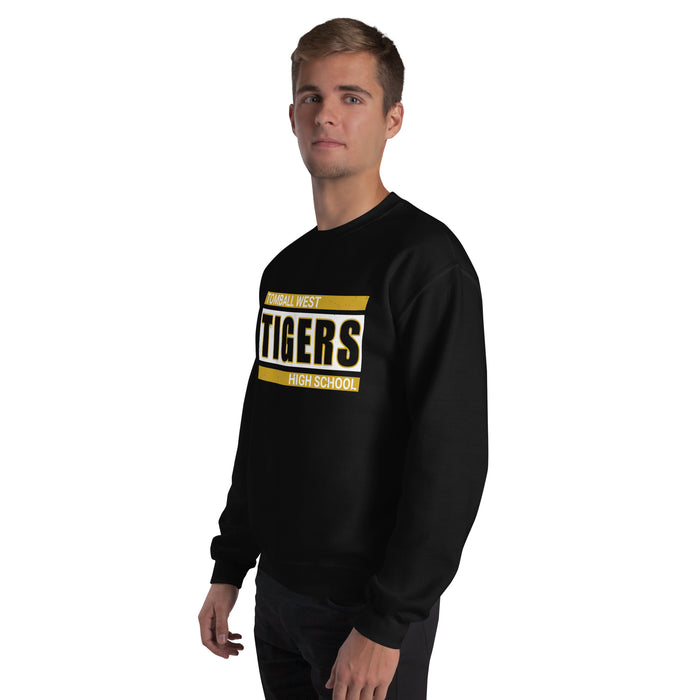 Man wearing Tomball West High School Tigers Black Classic Unisex Sweatshirt 098