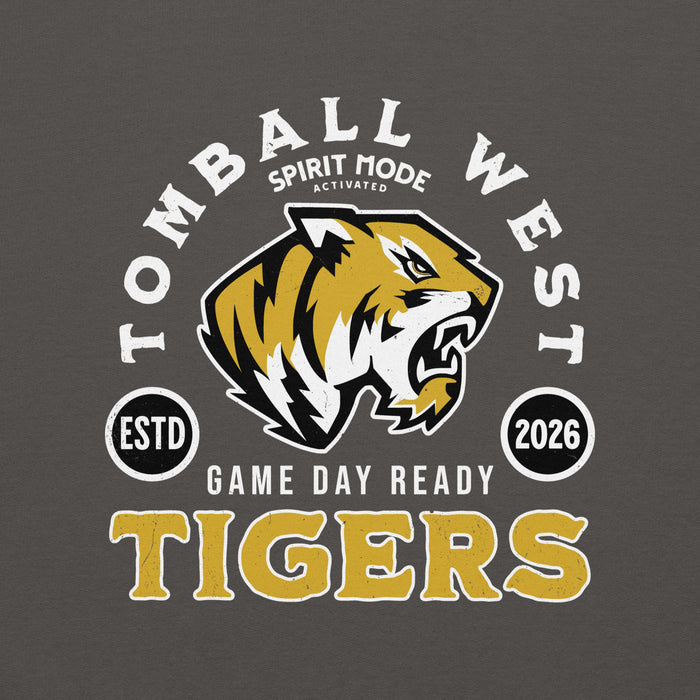 Close-up view of Tomball West High School Tigers Dark Grey Classic Unisex Sweatshirt 208