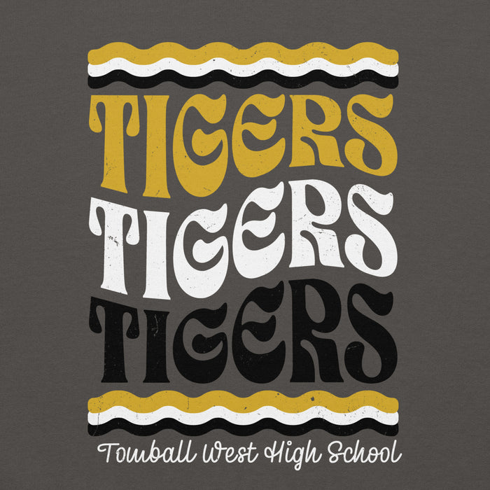 Close-up view of Tomball West High School Tigers Dark Grey Classic Unisex Sweatshirt 227