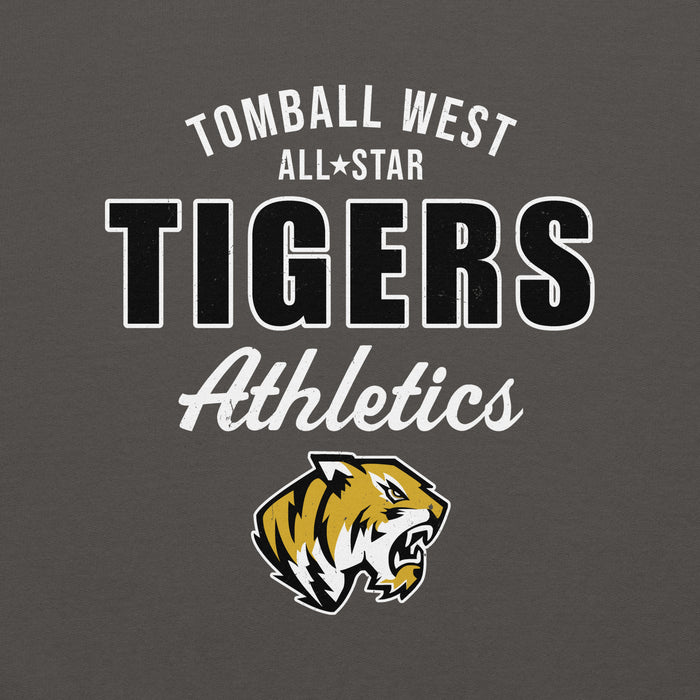 Close-up view of Tomball West High School Tigers Dark Grey Classic Unisex Sweatshirt 034