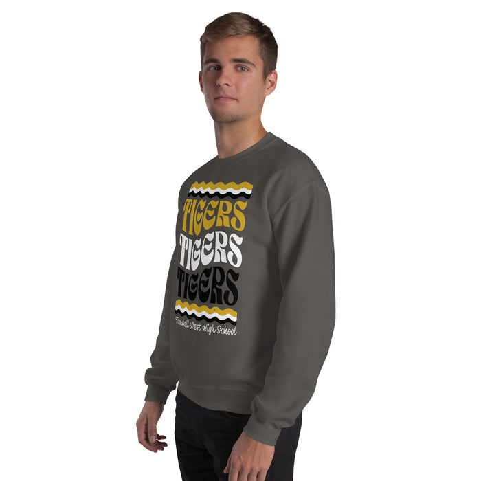 Man wearing Tomball West High School Tigers Dark Grey Classic Unisex Sweatshirt 227
