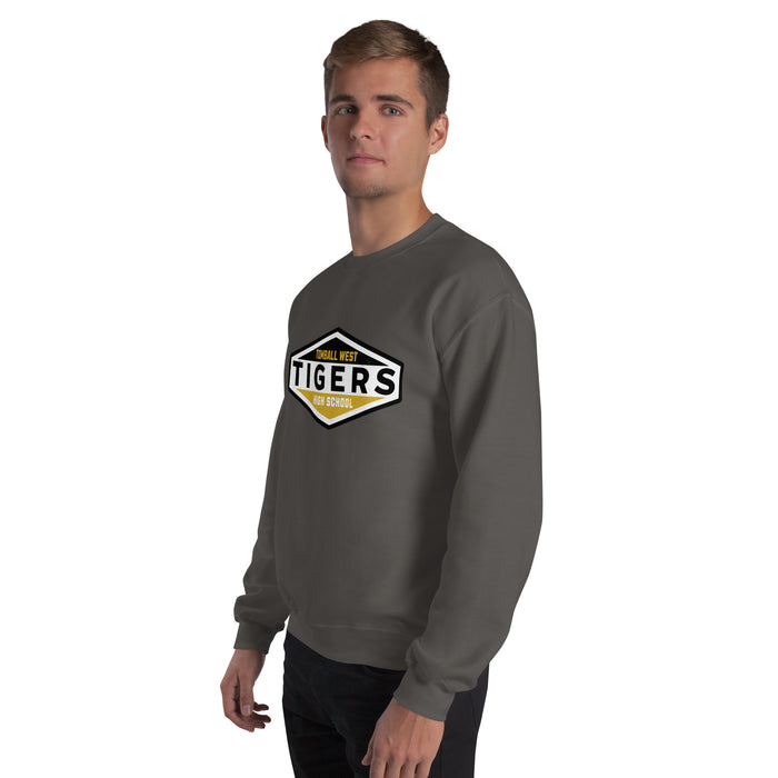 Man wearing Tomball West High School Tigers Dark Grey Classic Unisex Sweatshirt 009