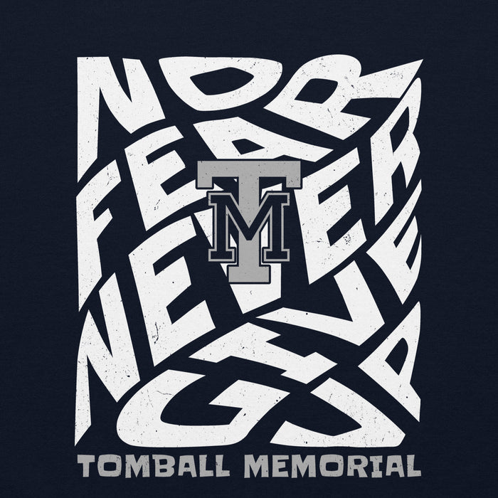Close-up view of Tomball Memorial High School Wildcats Navy Classic Unisex Sweatshirt 236