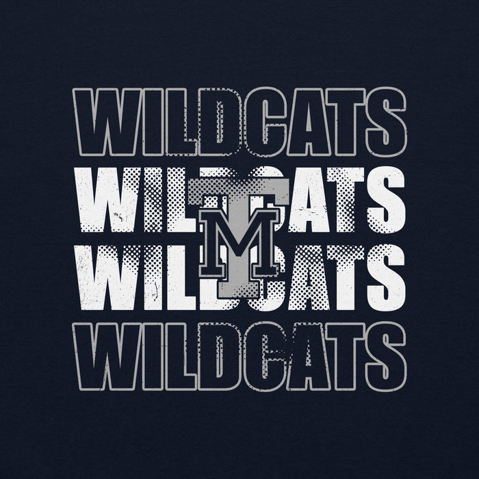Close-up view of Tomball Memorial High School Wildcats Navy Classic Unisex Sweatshirt 233
