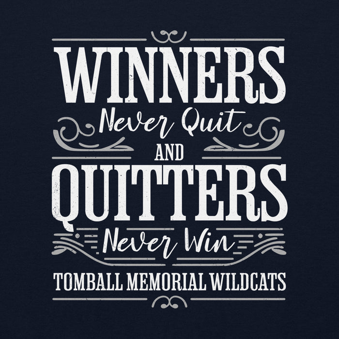 Close-up view of Tomball Memorial High School Wildcats Navy Classic Unisex Sweatshirt 237