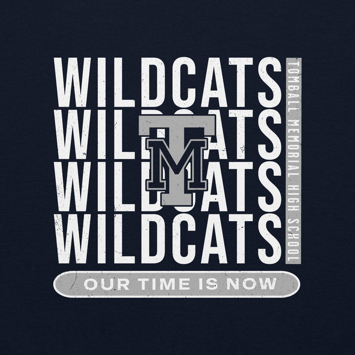Close-up view of Tomball Memorial High School Wildcats Navy Classic Unisex Sweatshirt 235