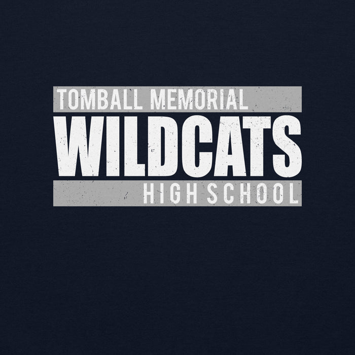 Close-up view of Tomball Memorial High School Wildcats Navy Classic Unisex Sweatshirt 098