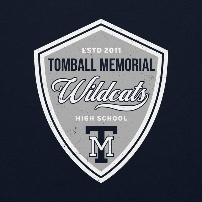 Close-up view of Tomball Memorial High School Wildcats Navy Classic Unisex Sweatshirt 225