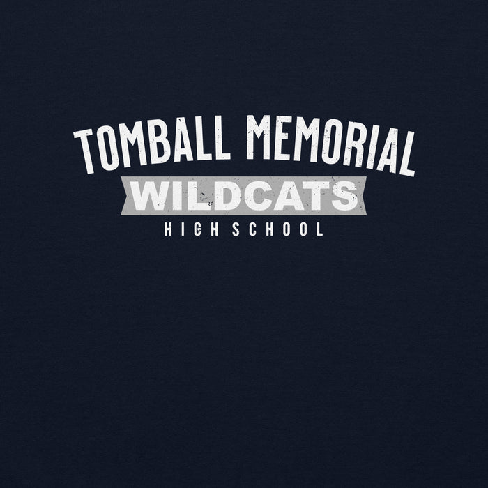 Close-up view of Tomball Memorial High School Wildcats Navy Classic Unisex Sweatshirt 021