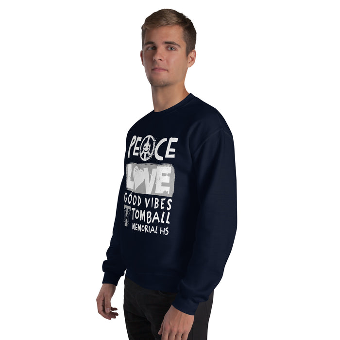 Man wearing Tomball Memorial High School Wildcats Navy Classic Unisex Sweatshirt 240