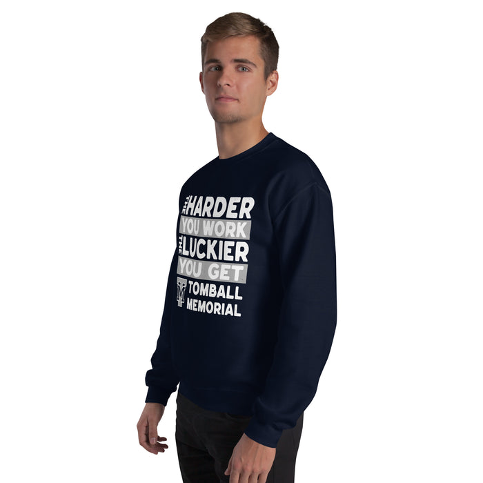 Man wearing Tomball Memorial High School Wildcats Navy Classic Unisex Sweatshirt 238
