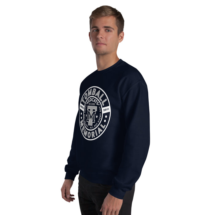 Man wearing Tomball Memorial High School Wildcats Navy Classic Unisex Sweatshirt 239
