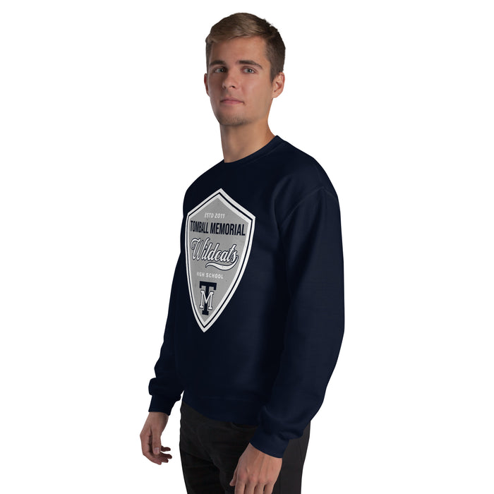 Man wearing Tomball Memorial High School Wildcats Navy Classic Unisex Sweatshirt 225